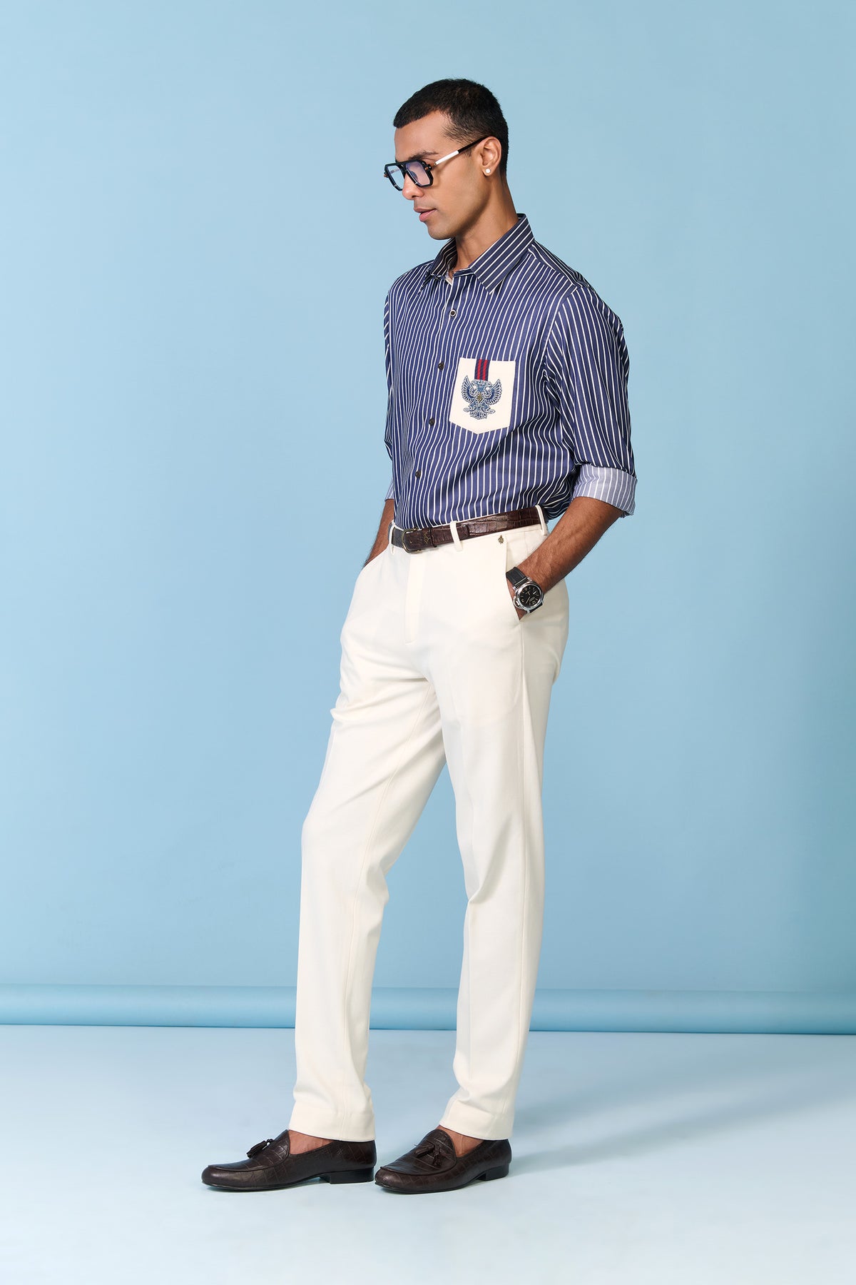 Navy Striped Shirt with Crest