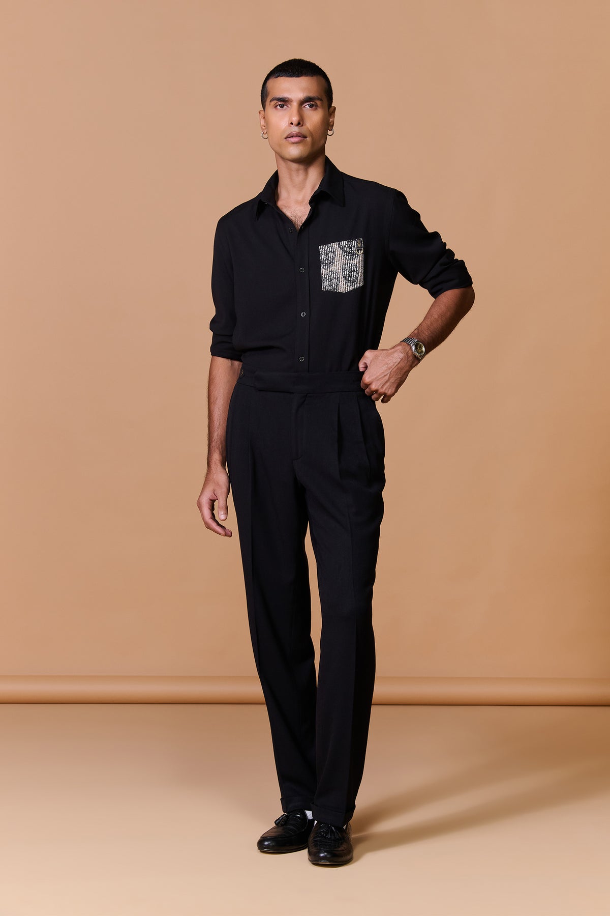 Black Shirt with Skull Printed Pocket