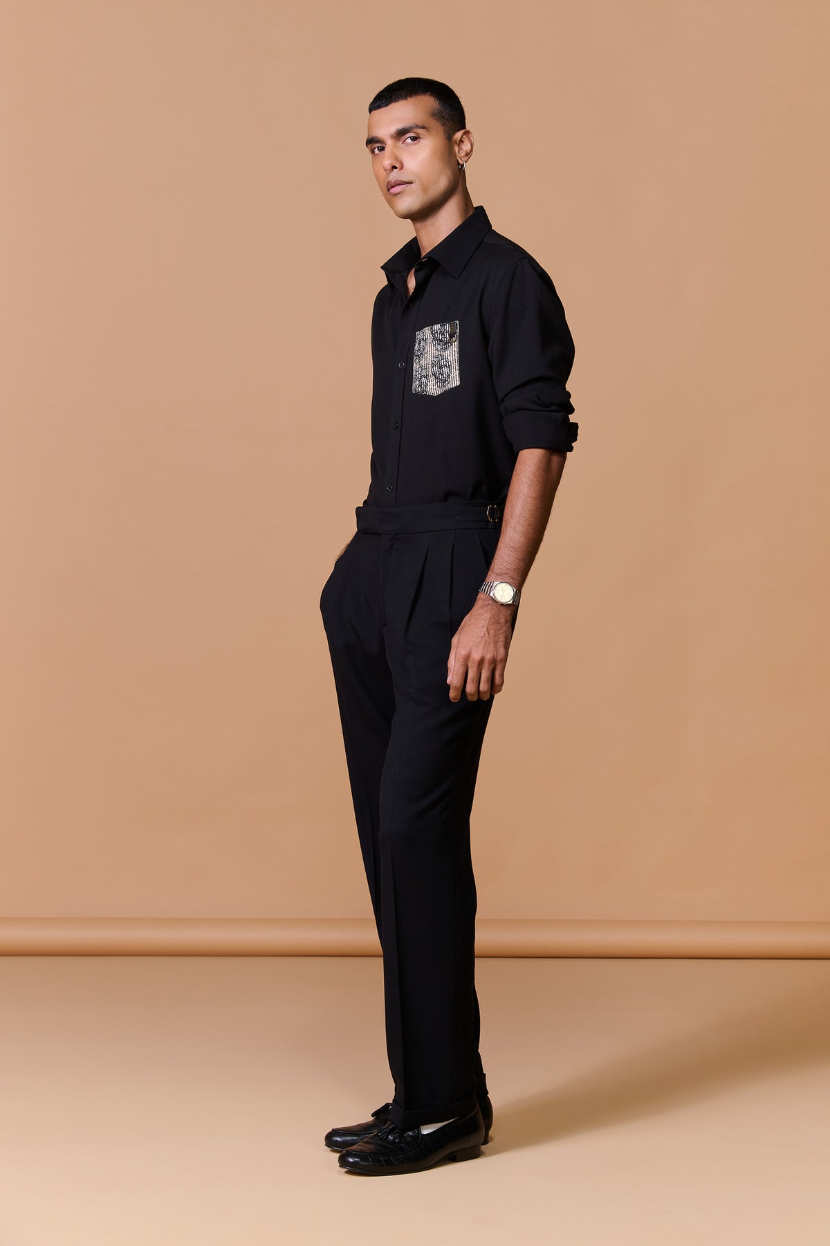 Black Shirt with Skull Printed Pocket