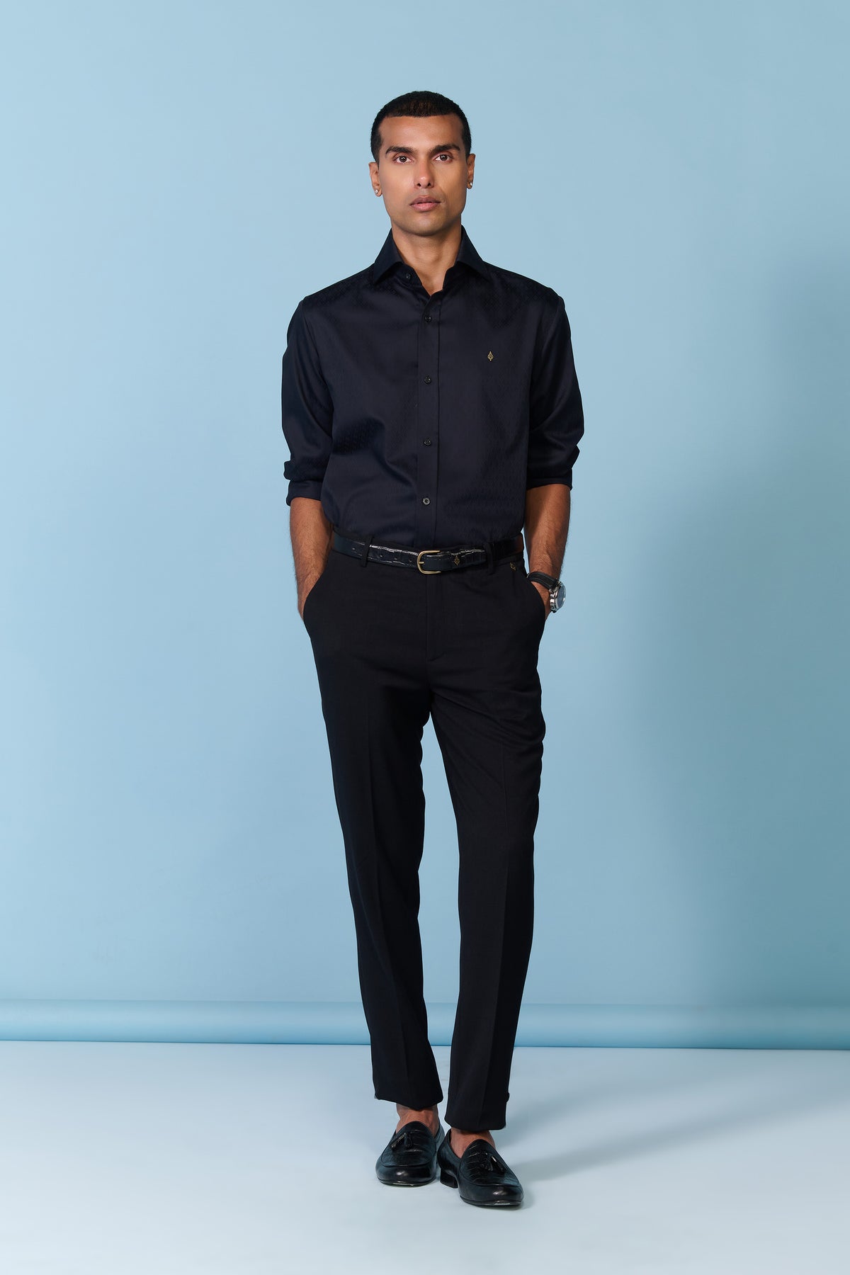 Black Textured Shirt with Adamas
