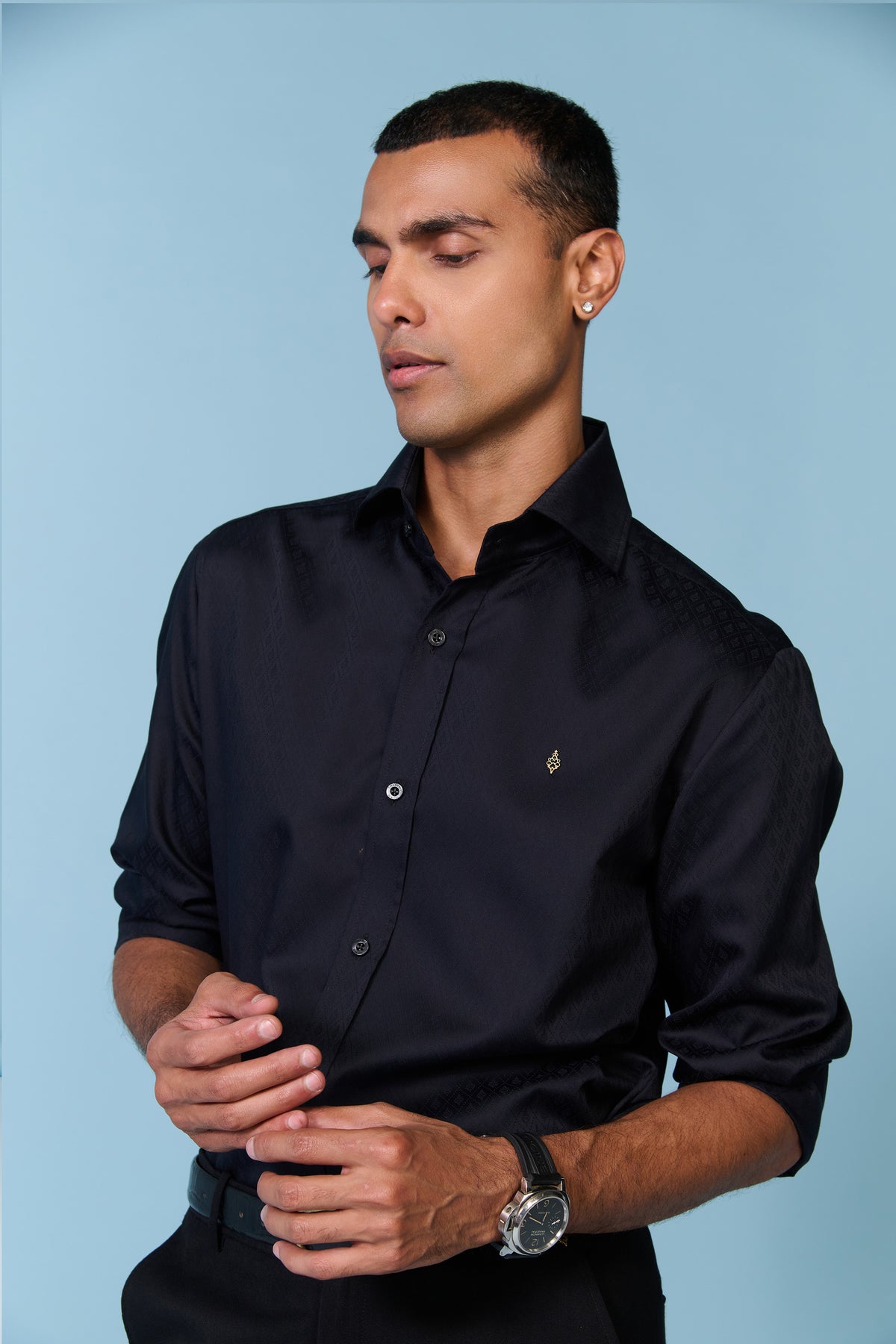 Black Textured Shirt with Adamas