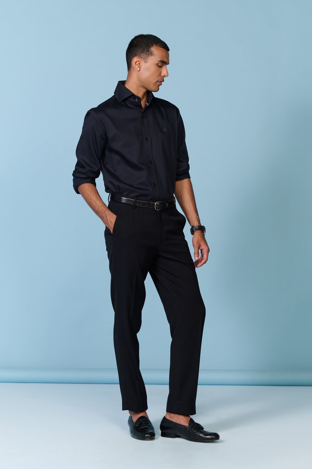 Black Textured Shirt with Adamas