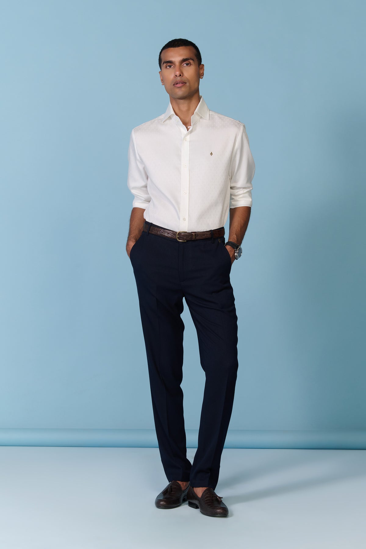 White Textured Shirt with Adamas