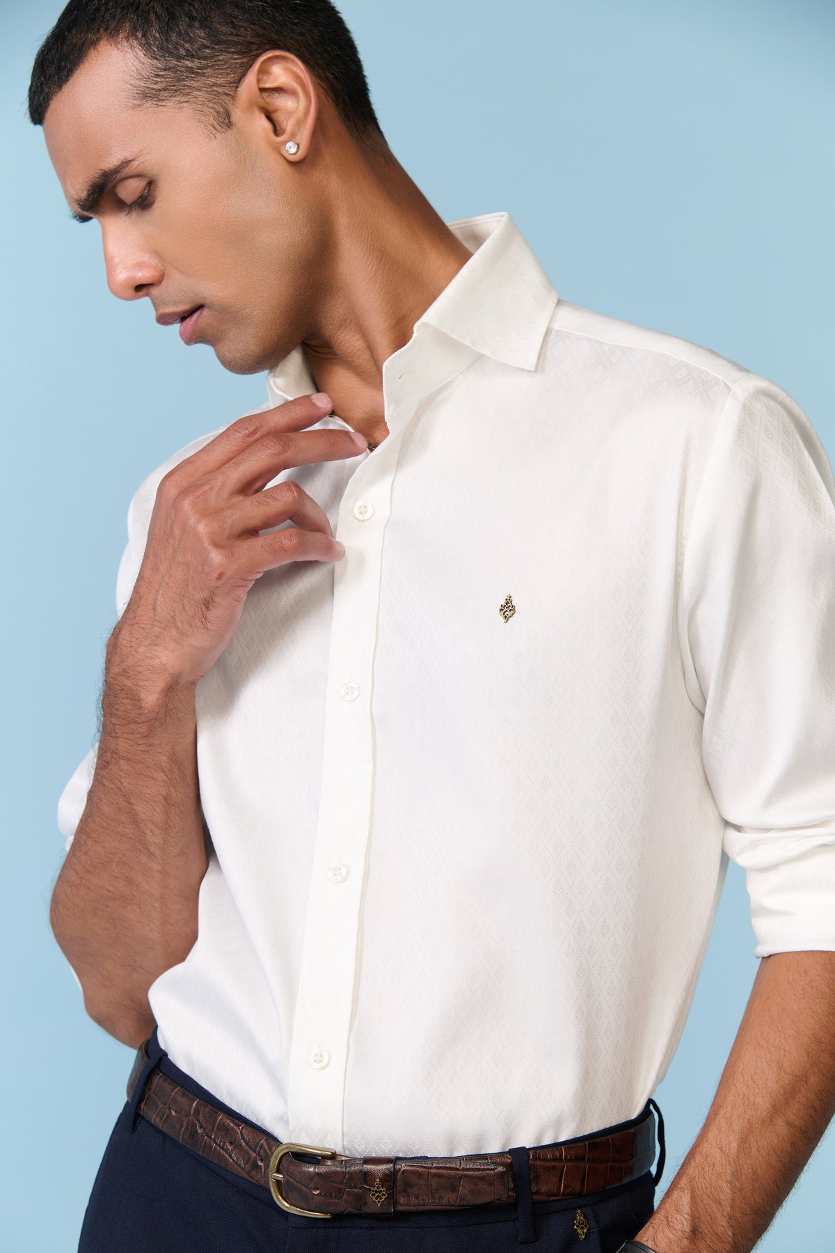 White Textured Shirt with Adamas