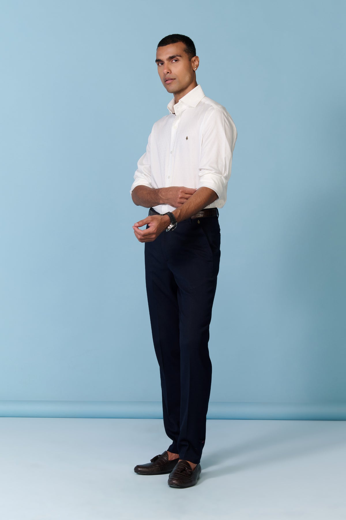 White Textured Shirt with Adamas