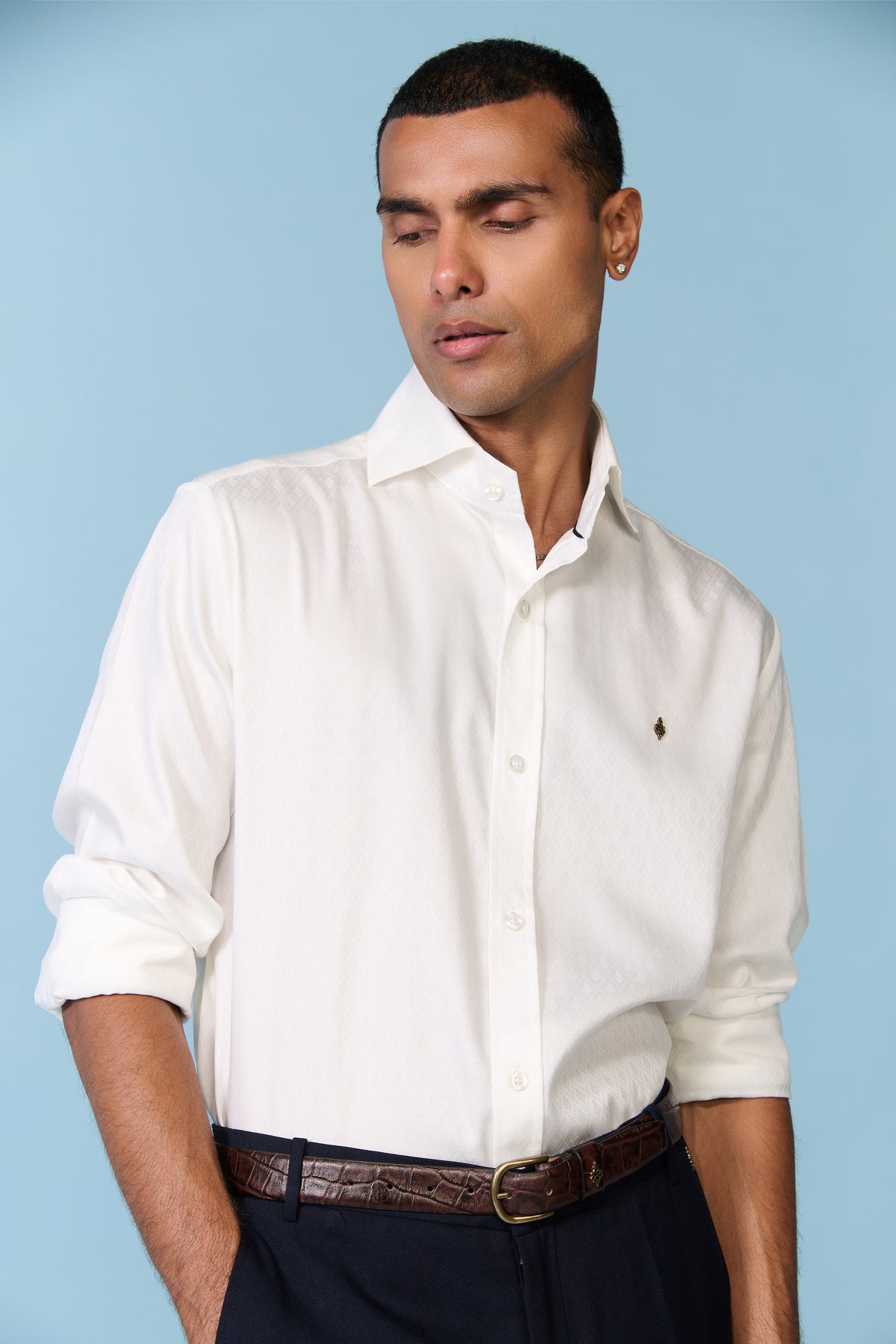 White Textured Shirt with Adamas