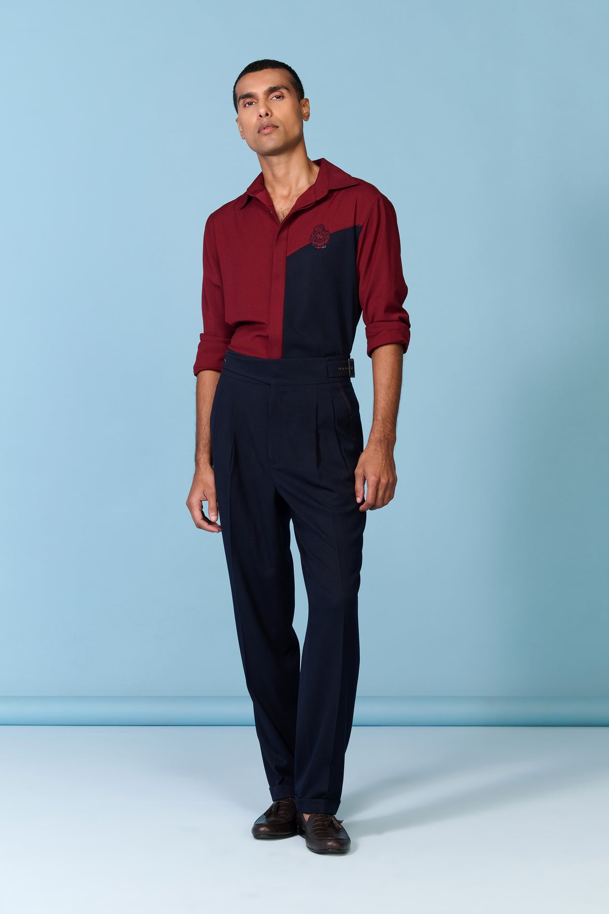 Cherry-Navy Colour Block Shirt