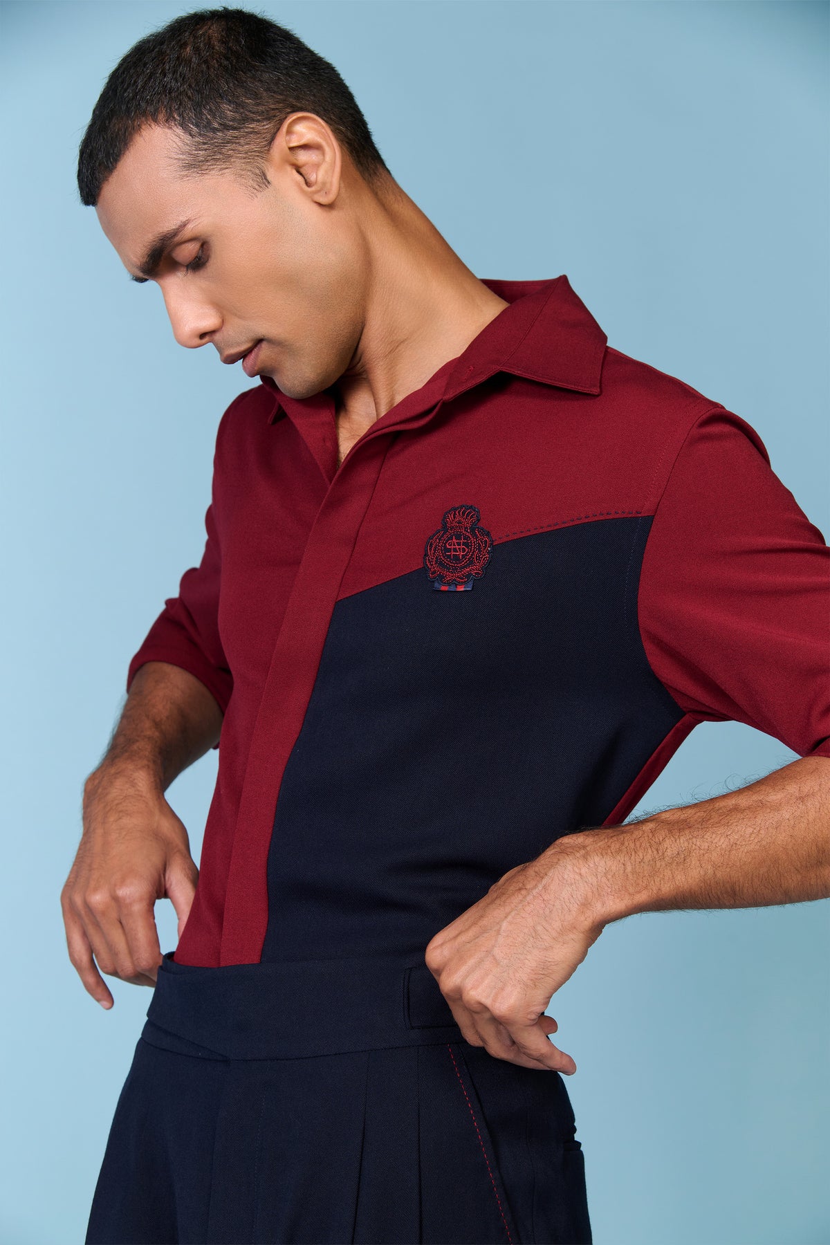 Cherry-Navy Colour Block Shirt