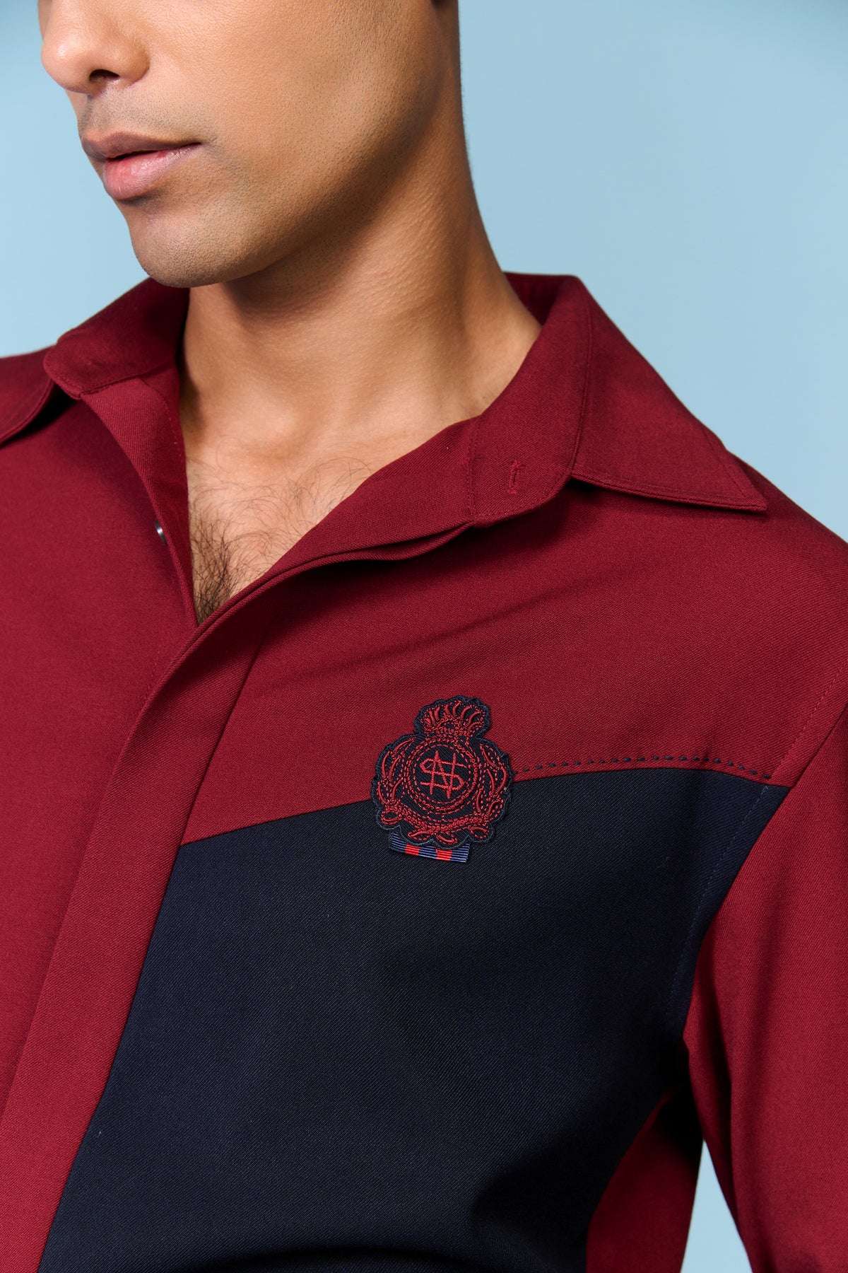 Cherry-Navy Colour Block Shirt
