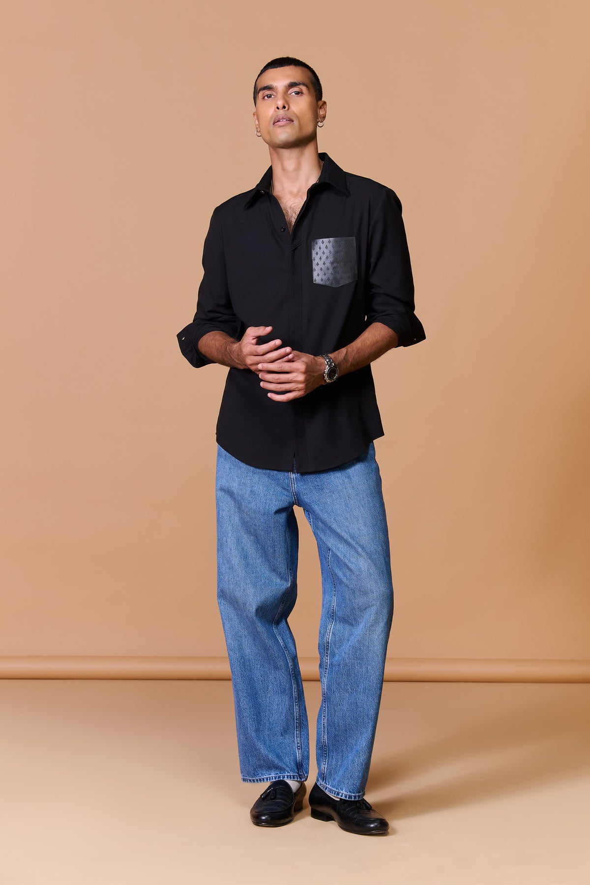 Black Shirt with Adamas Patch Pocket
