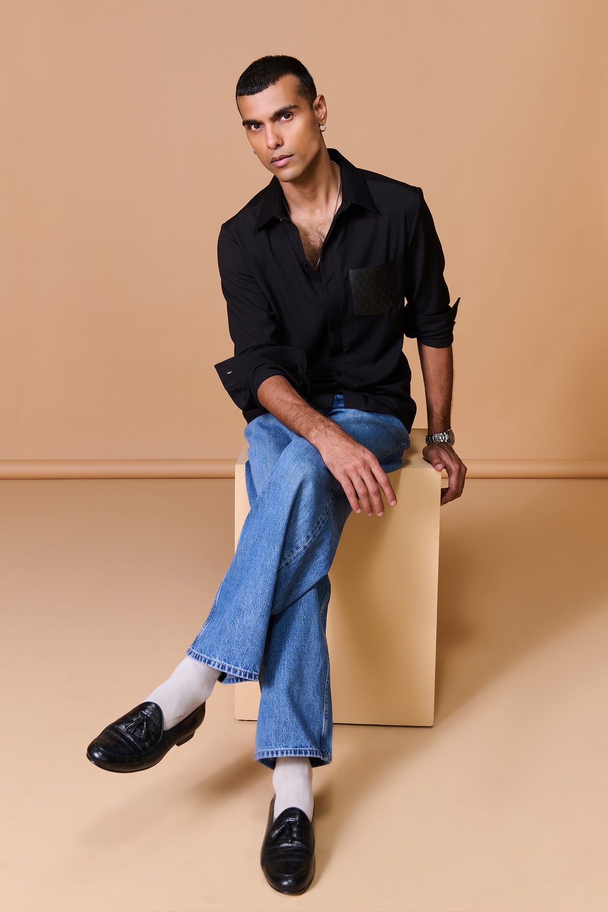 Black Shirt with Adamas Patch Pocket