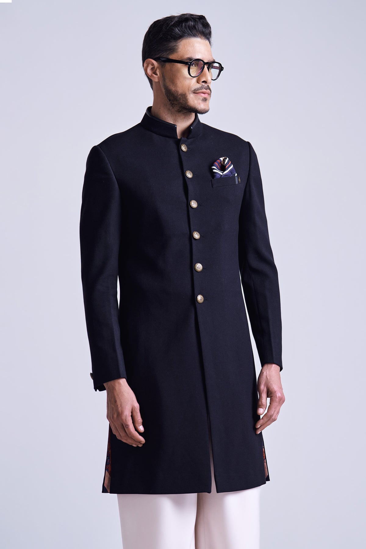 Black Sherwani with Gold Buttons