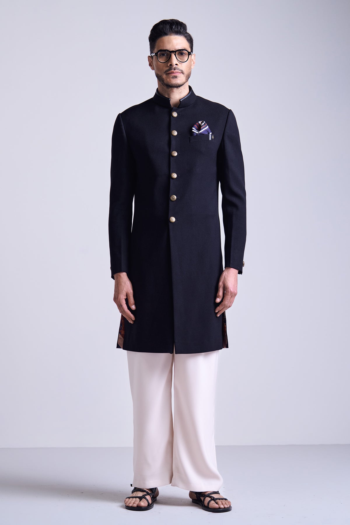 Black Sherwani with Gold Buttons