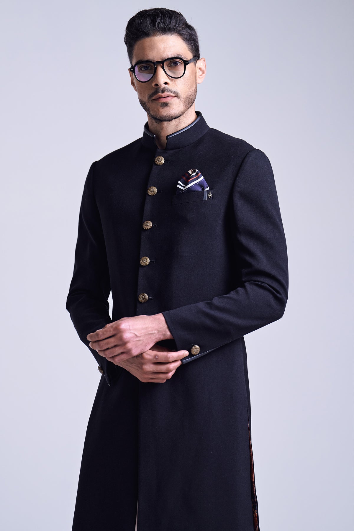 Black Sherwani with Gold Buttons
