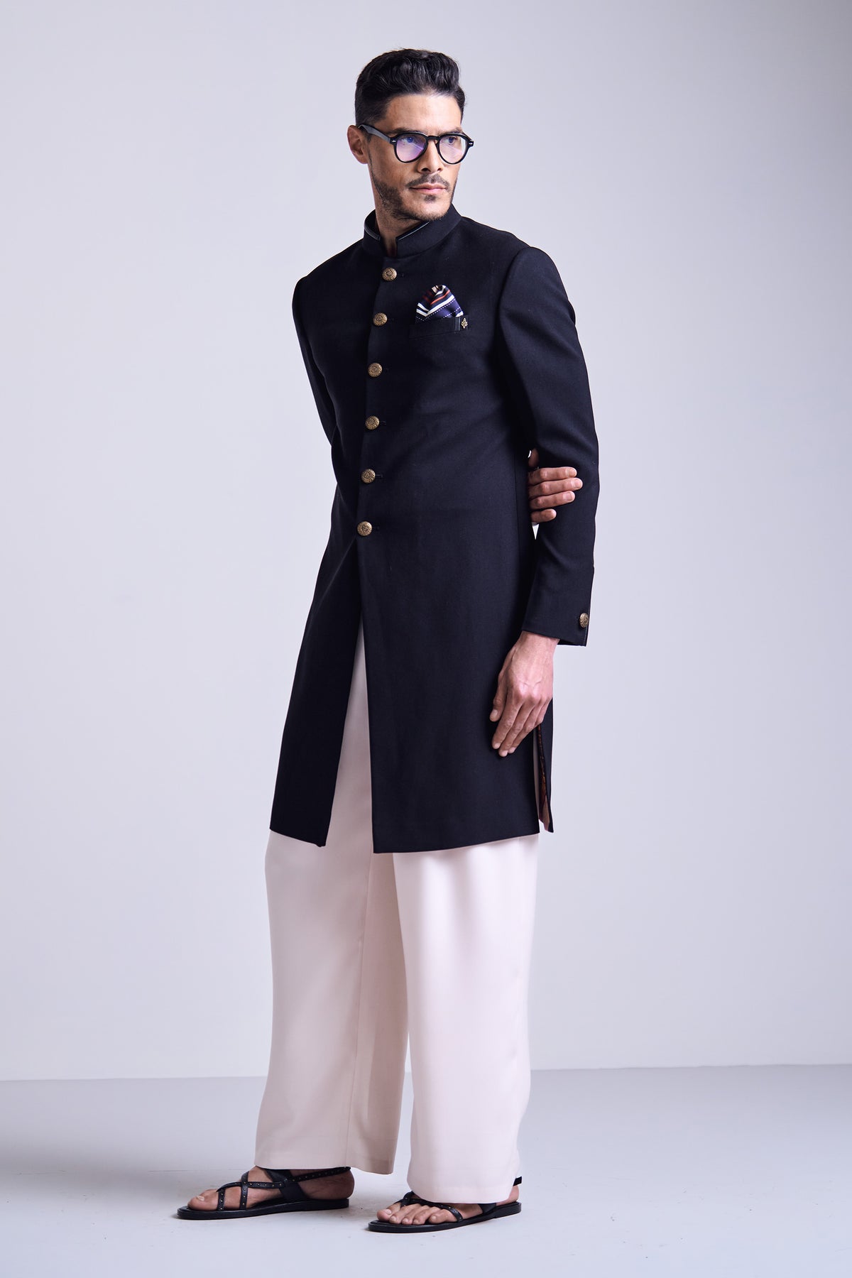 Black Sherwani with Gold Buttons