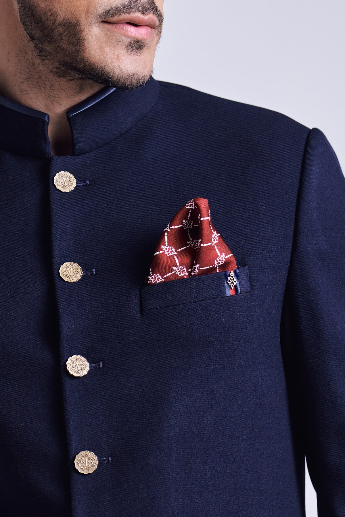 Classic Navy Sherwani with Anna Buttons