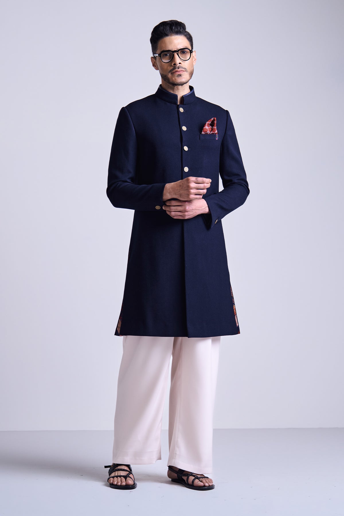 Classic Navy Sherwani with Anna Buttons