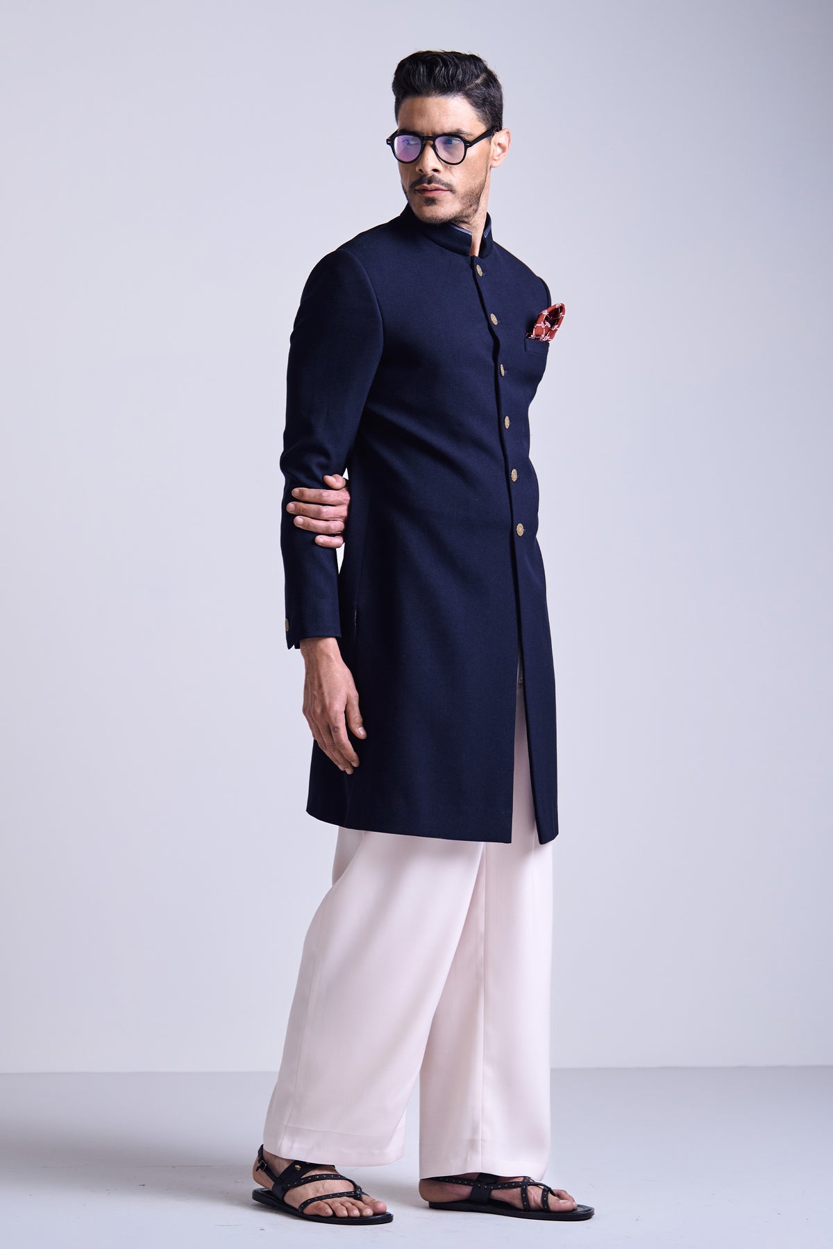 Classic Navy Sherwani with Anna Buttons