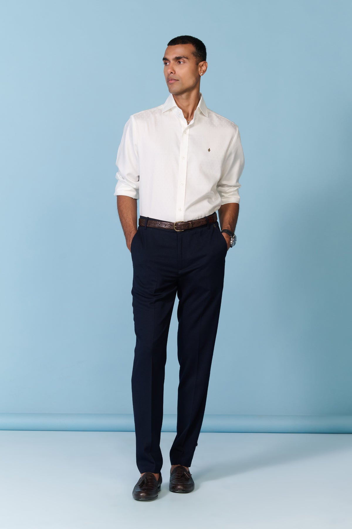 Navy Straight Leg Trousers