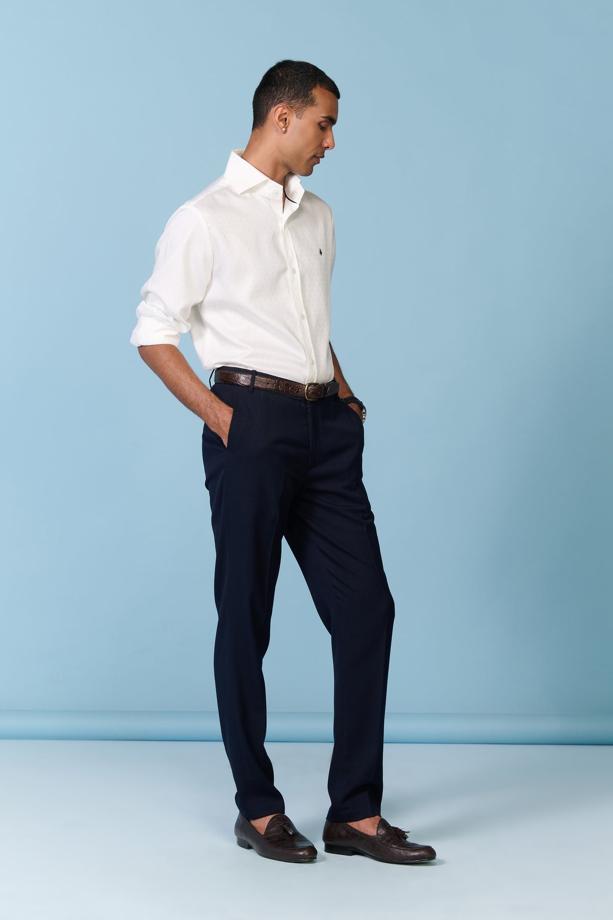Navy Straight Leg Trousers