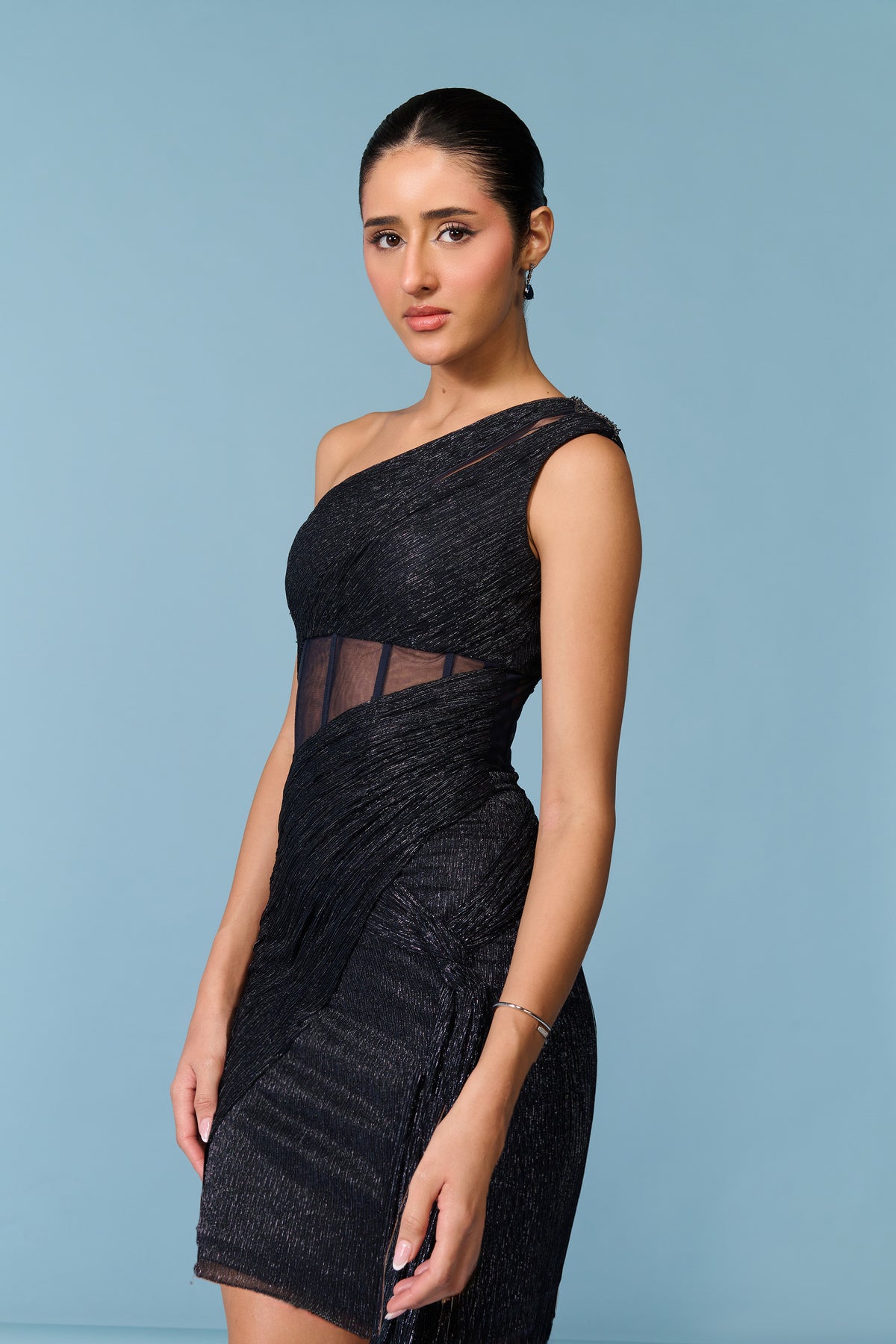 Navy Mini One-Shoulder Dress