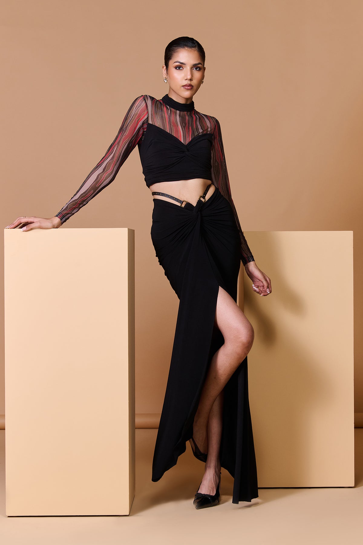 Black Sheer Drape Top
