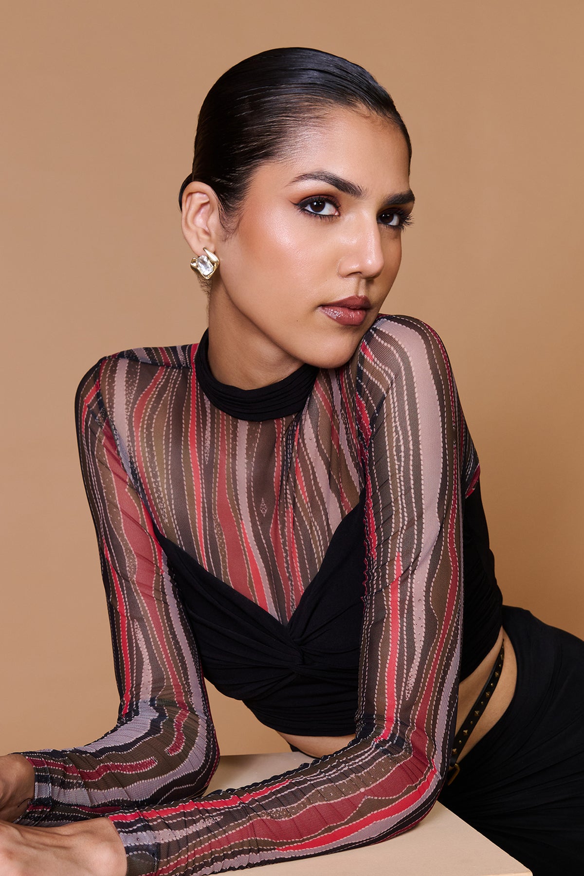Black Sheer Drape Top