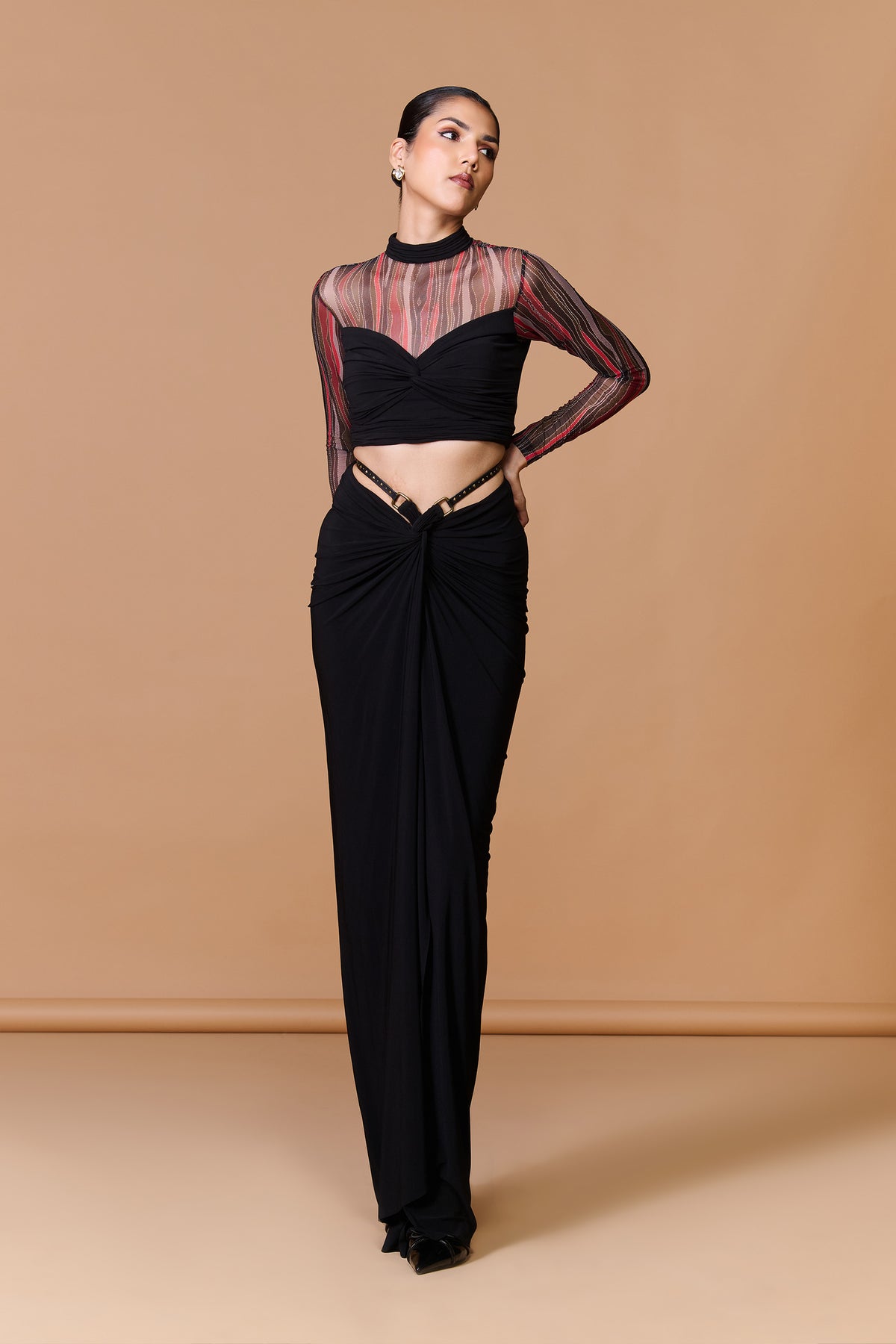Black Sheer Drape Top