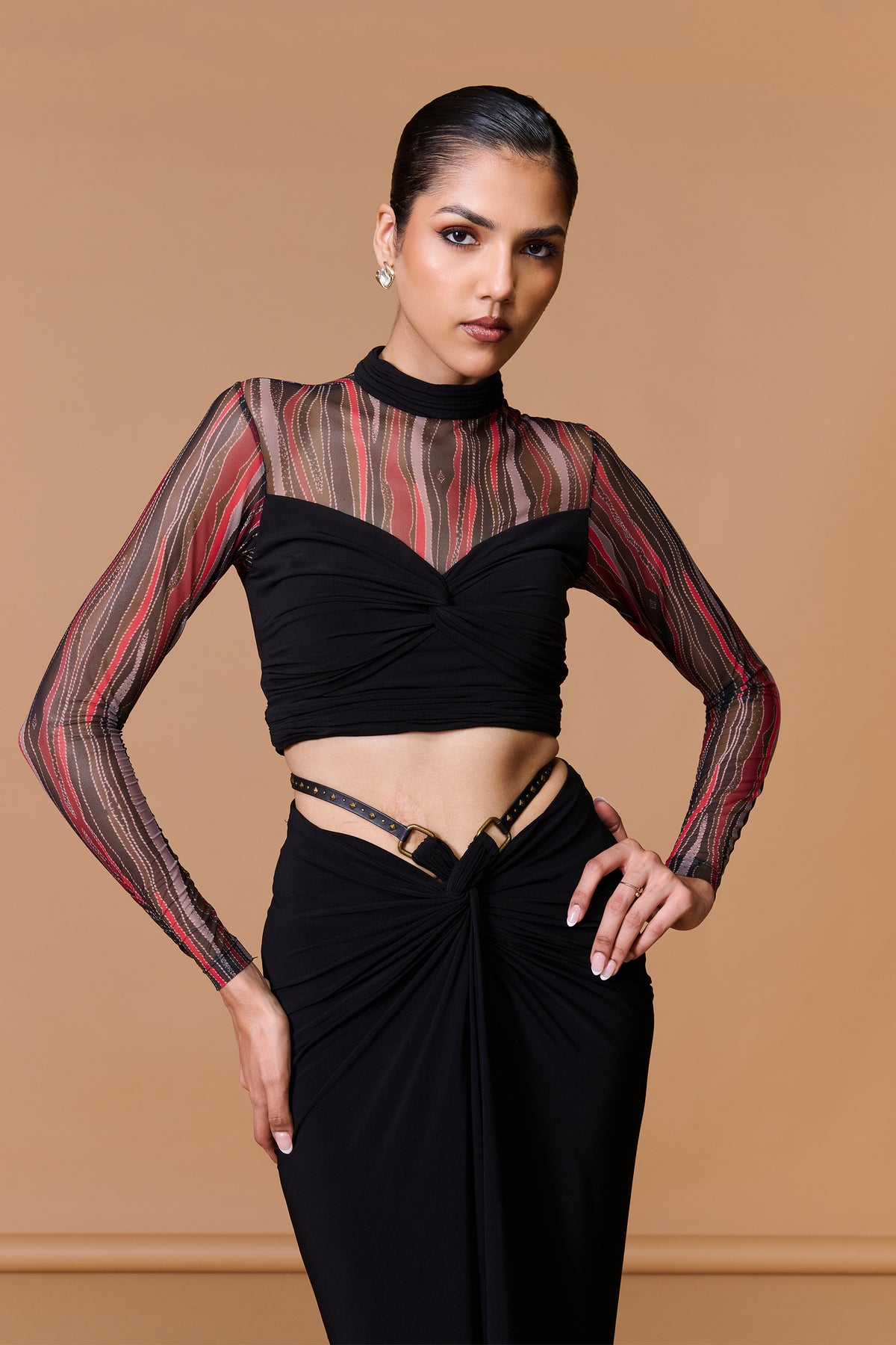 Black Sheer Drape Top