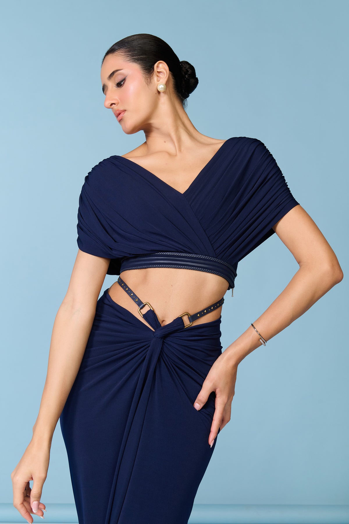 Navy Draped Crop Top