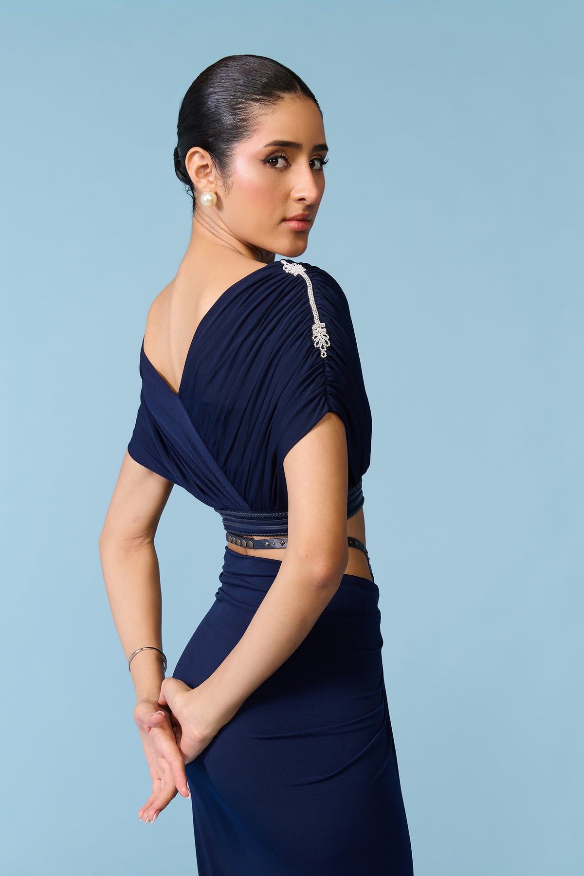 Navy Draped Crop Top