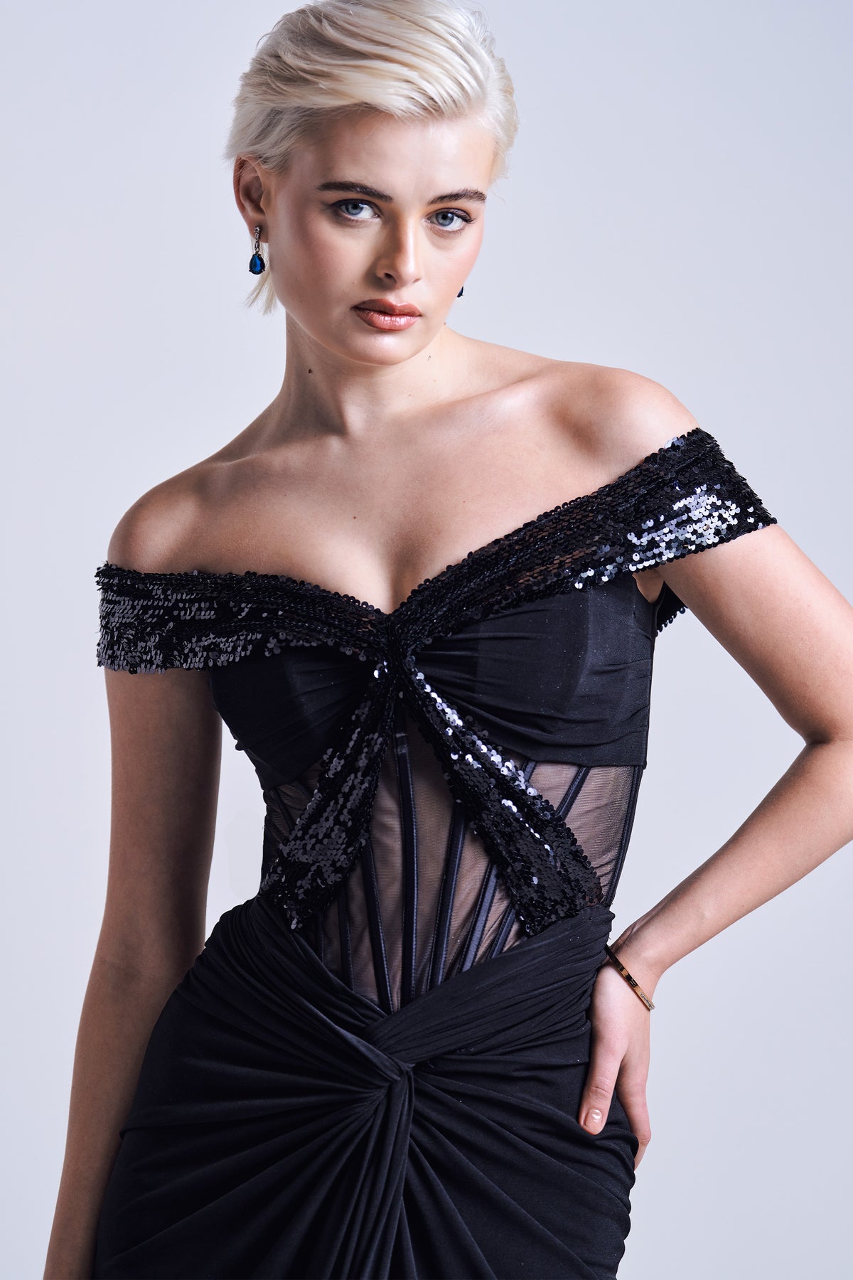 Black Off-Shoulder Sequin Gown