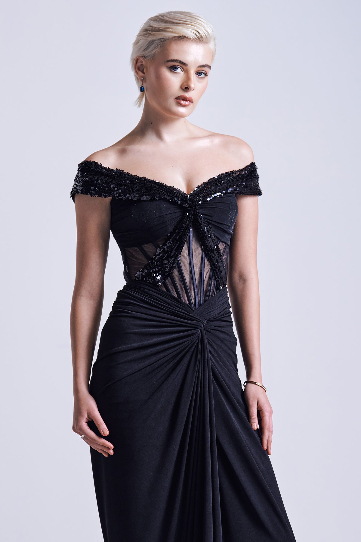 Black Off-Shoulder Sequin Gown