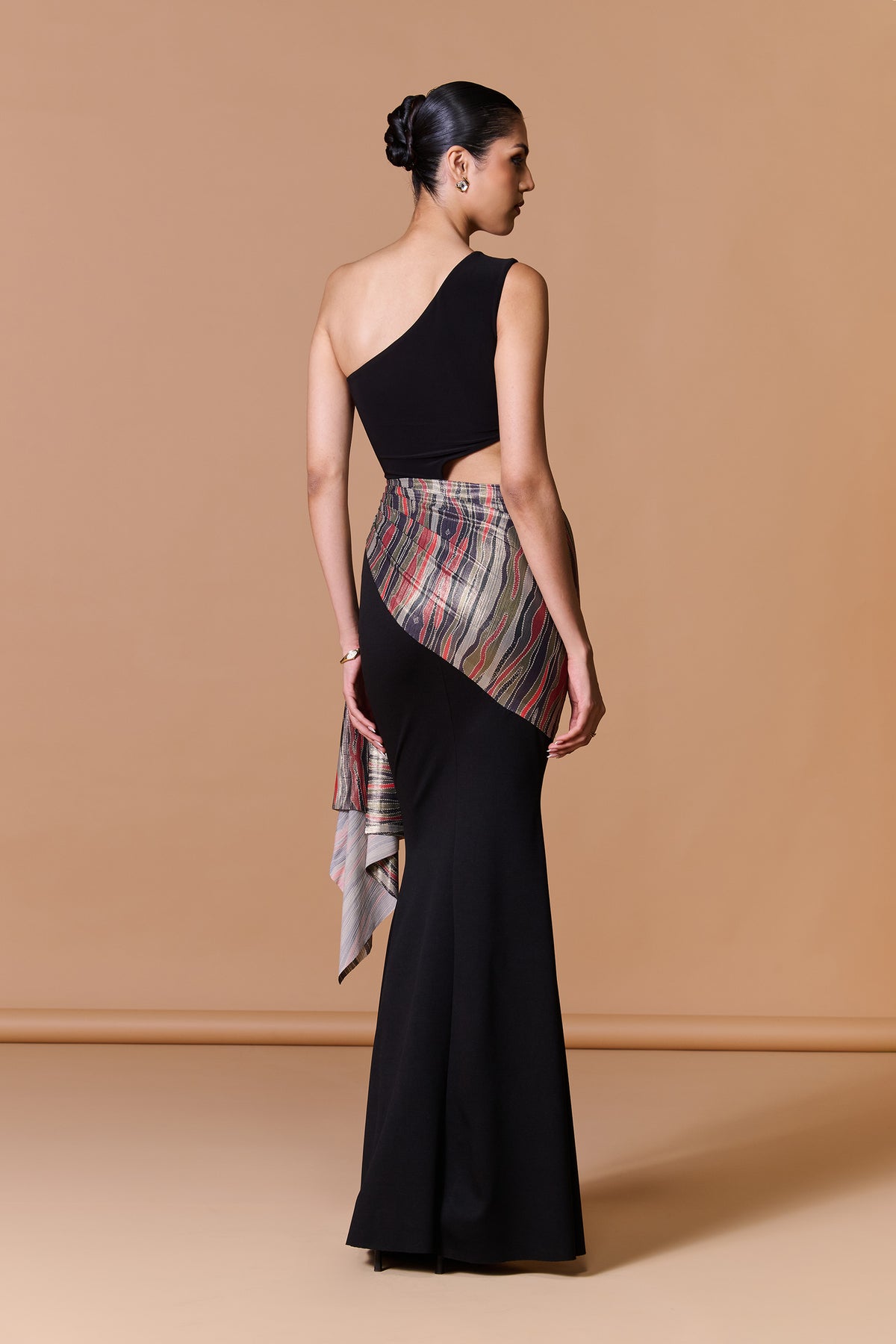Black Striped Drape Gown