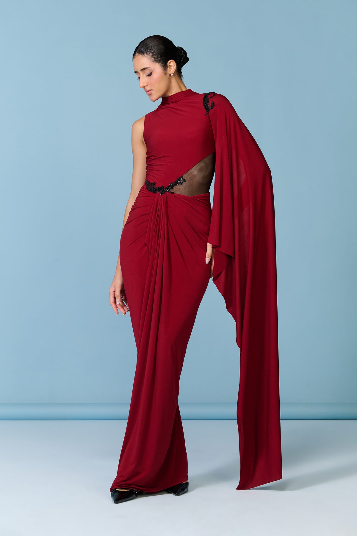 Cherry Drape Sleeve Gown