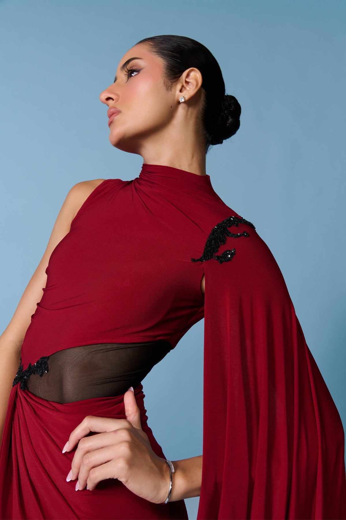 Cherry Drape Sleeve Gown