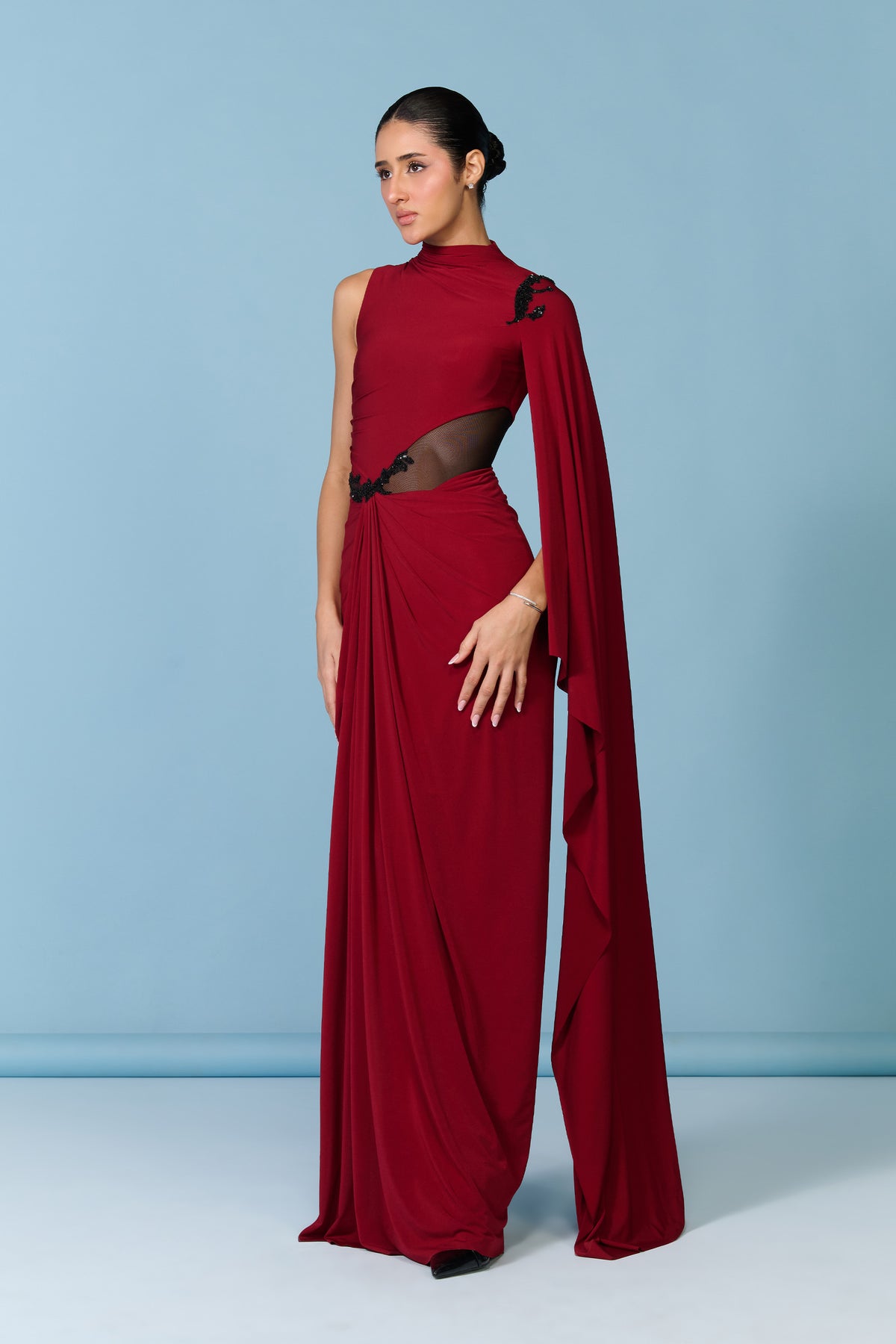 Cherry Drape Sleeve Gown