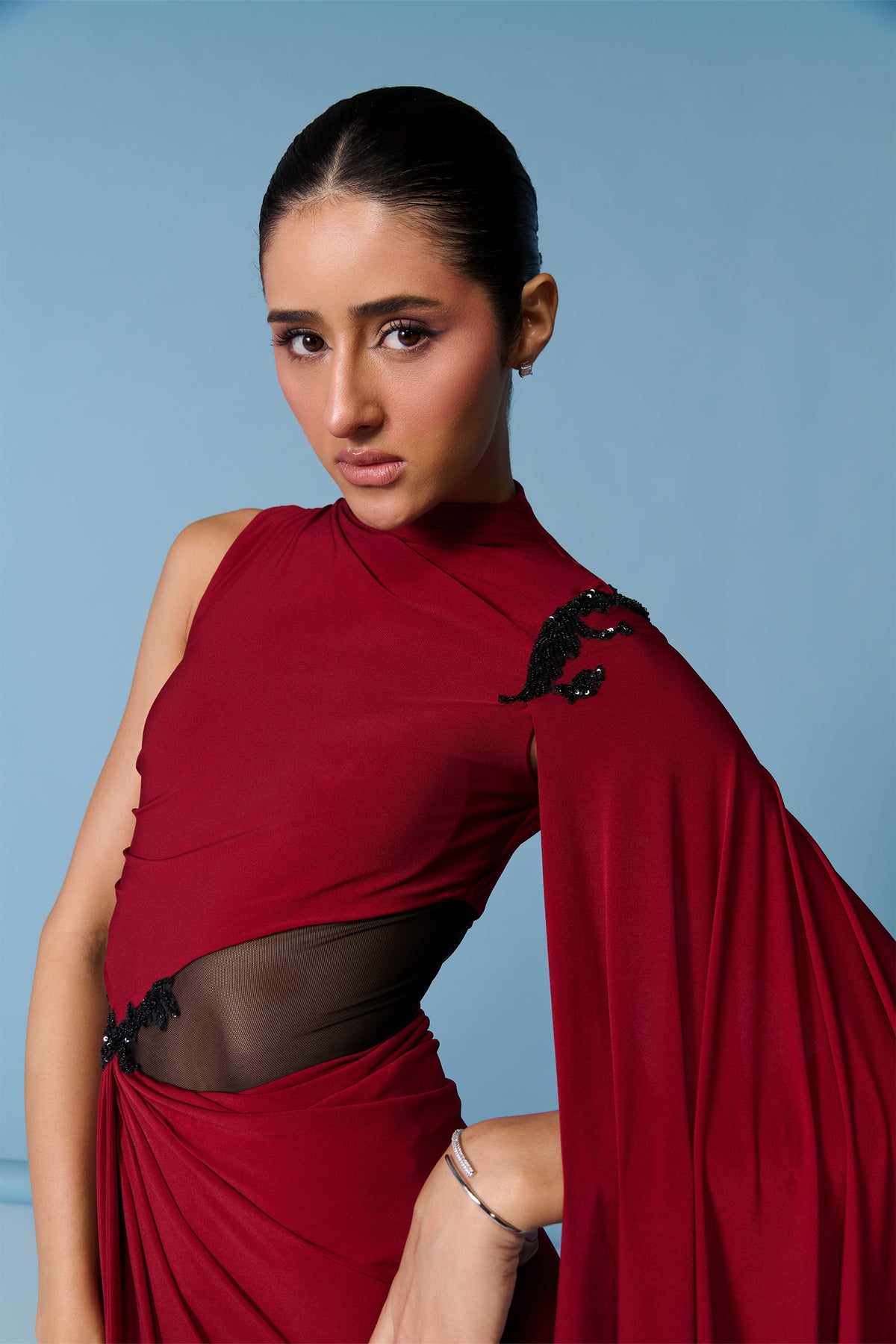 Cherry Drape Sleeve Gown