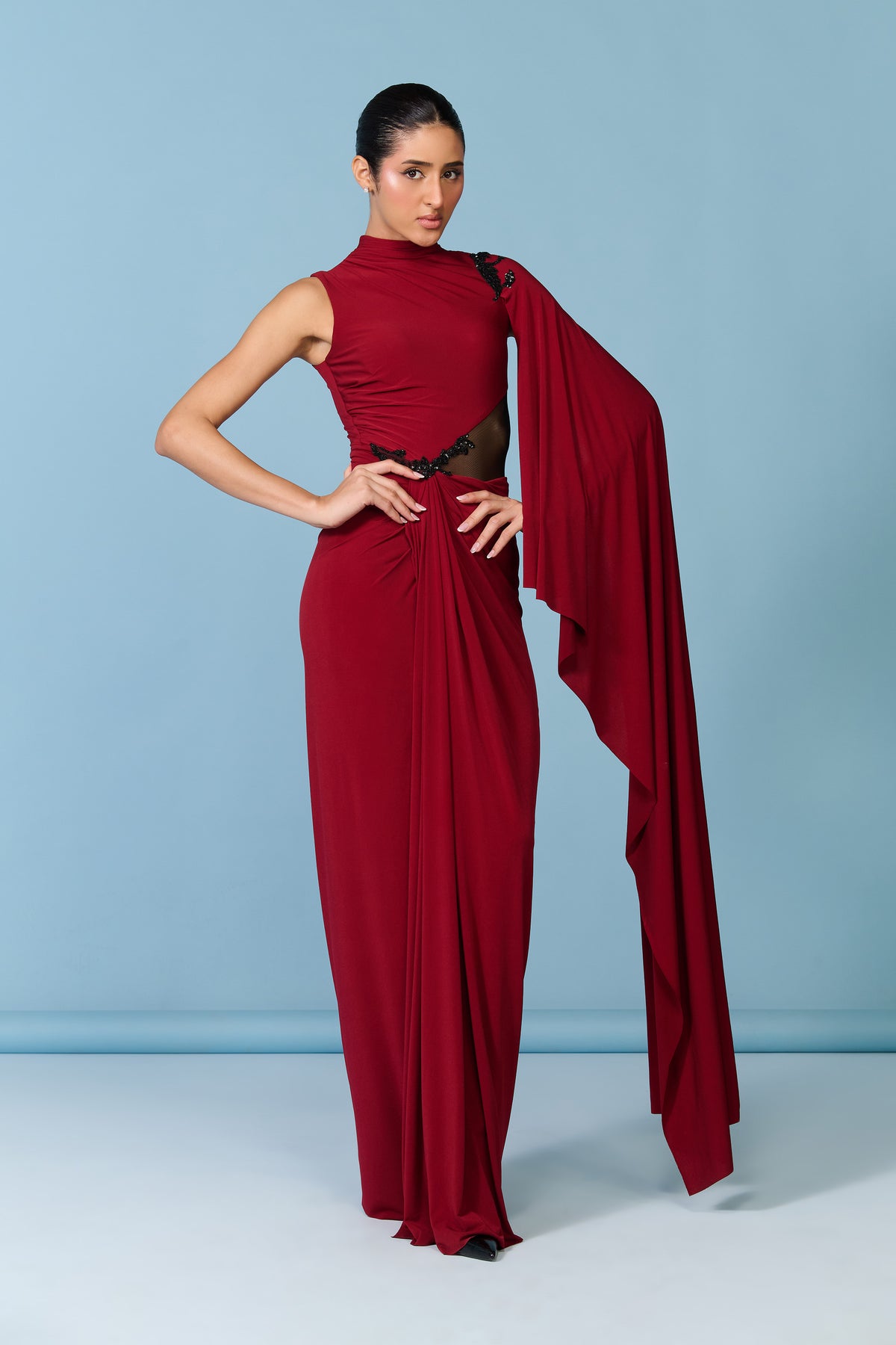 Cherry Drape Sleeve Gown