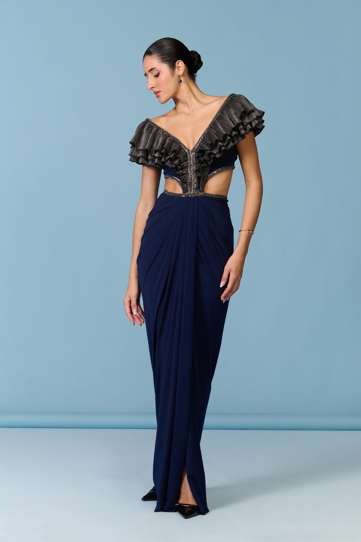 Navy Ruffle Gown