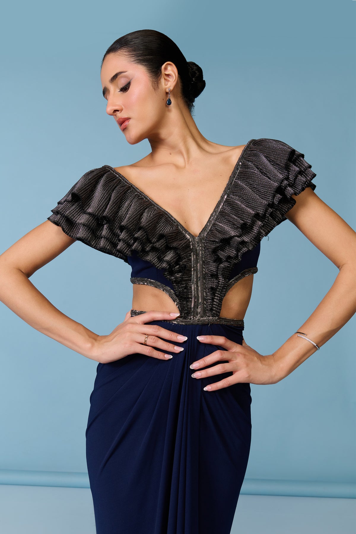 Navy Ruffle Gown