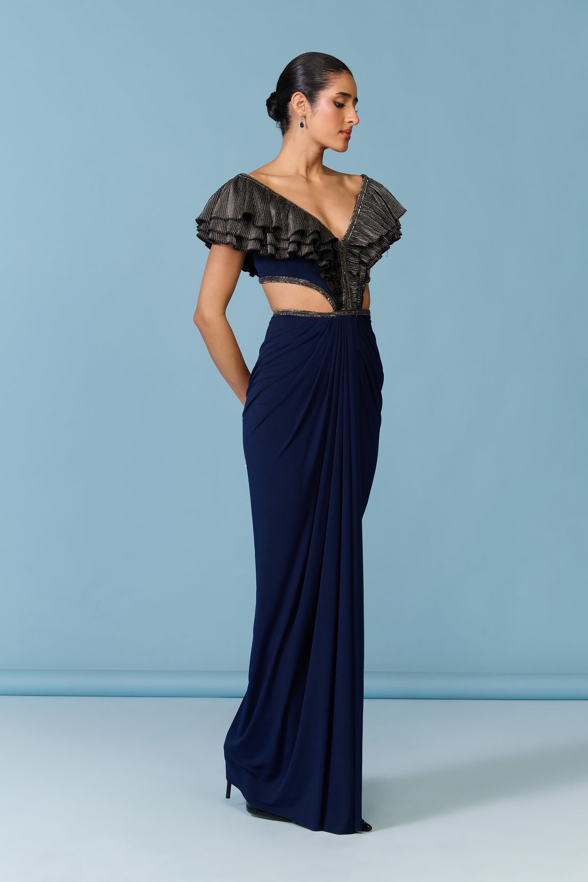 Navy Ruffle Gown