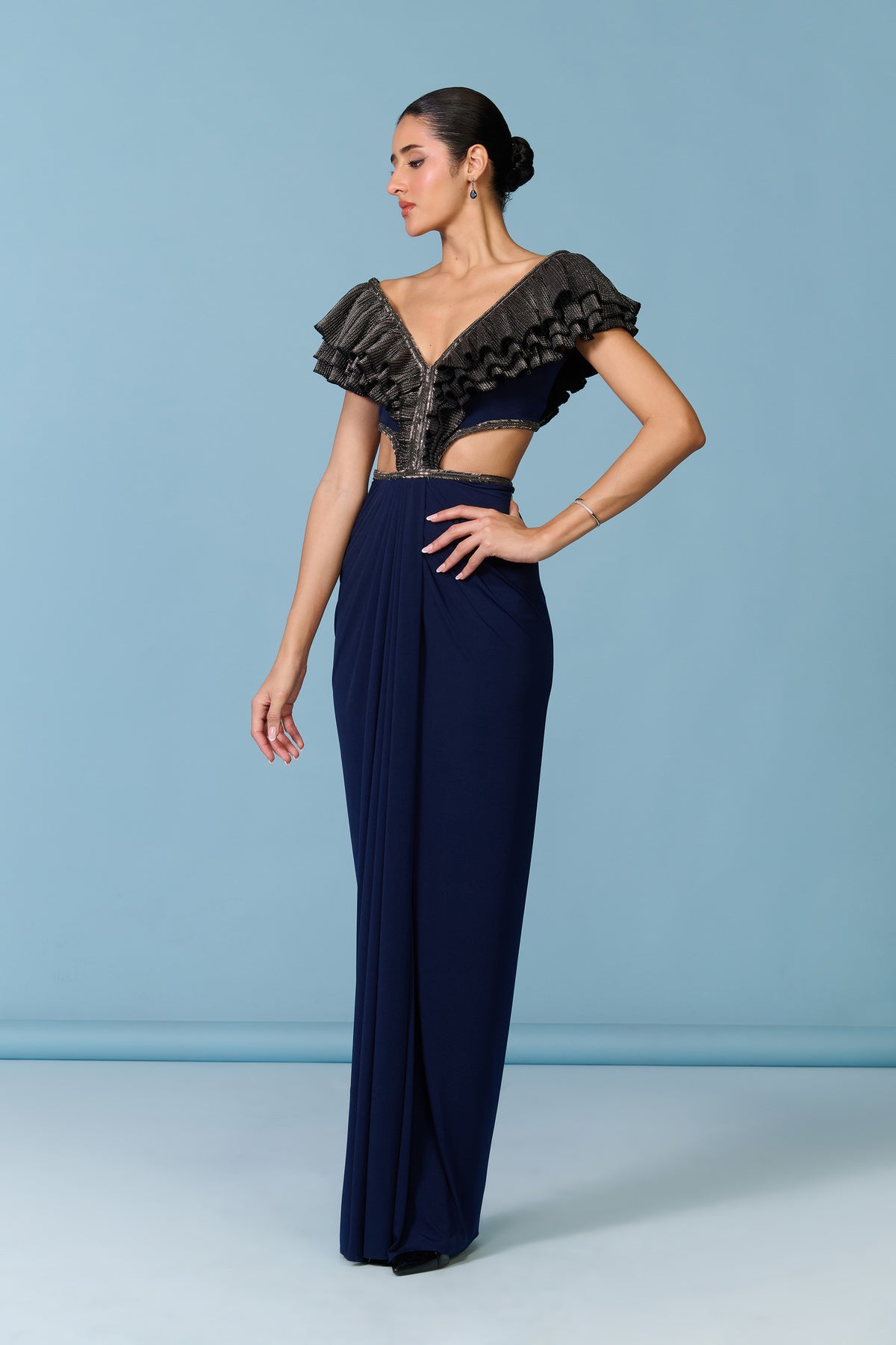 Navy Ruffle Gown