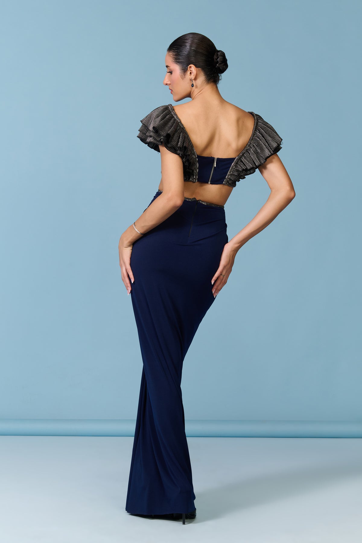 Navy Ruffle Gown
