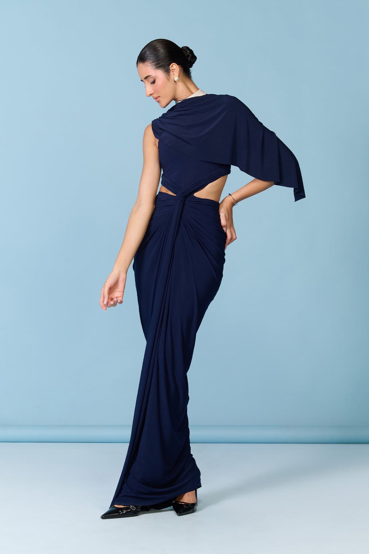 Pearl Collar Navy Gown