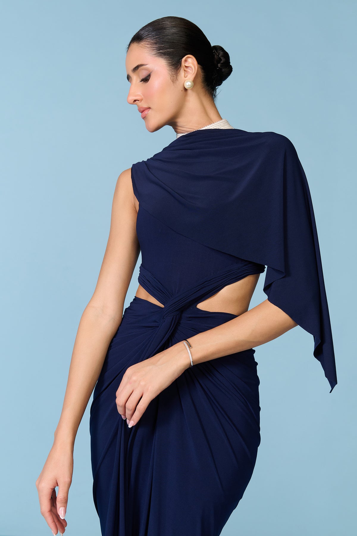 Pearl Collar Navy Gown