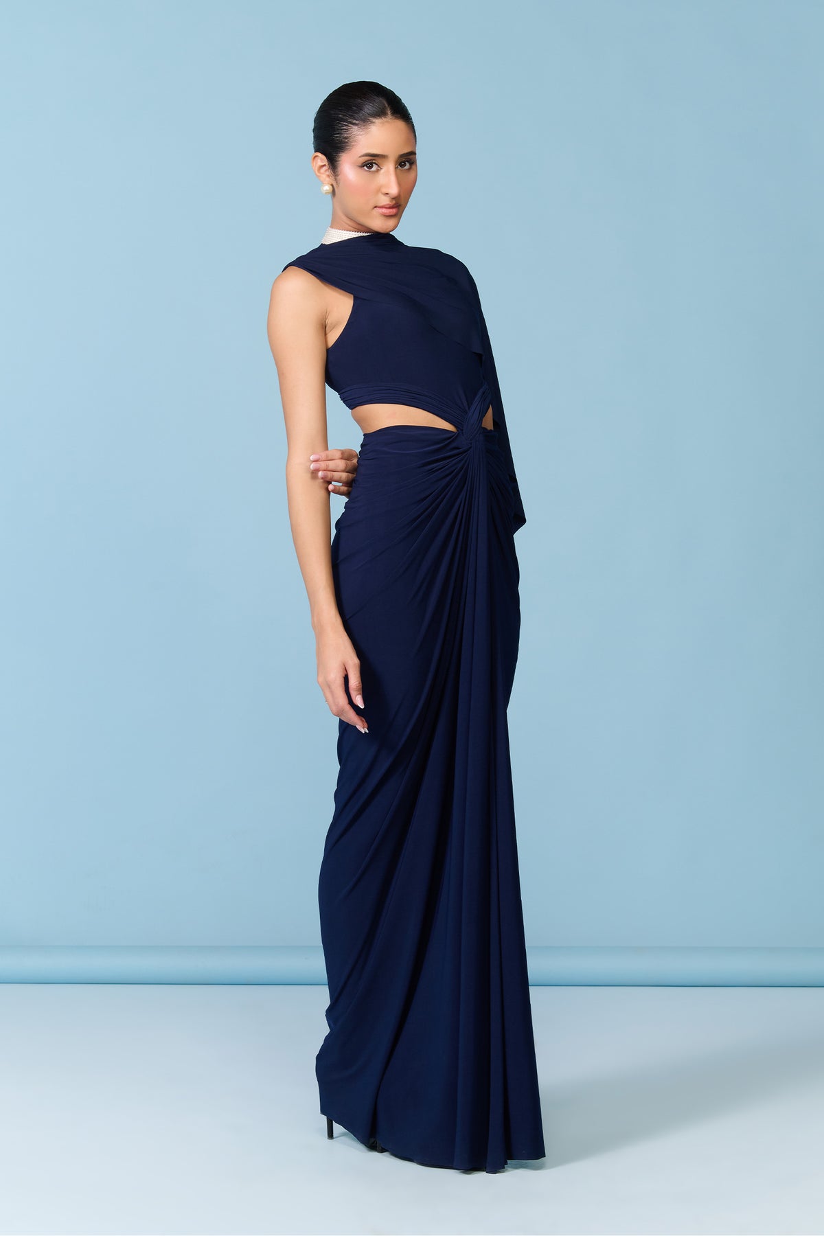 Pearl Collar Navy Gown