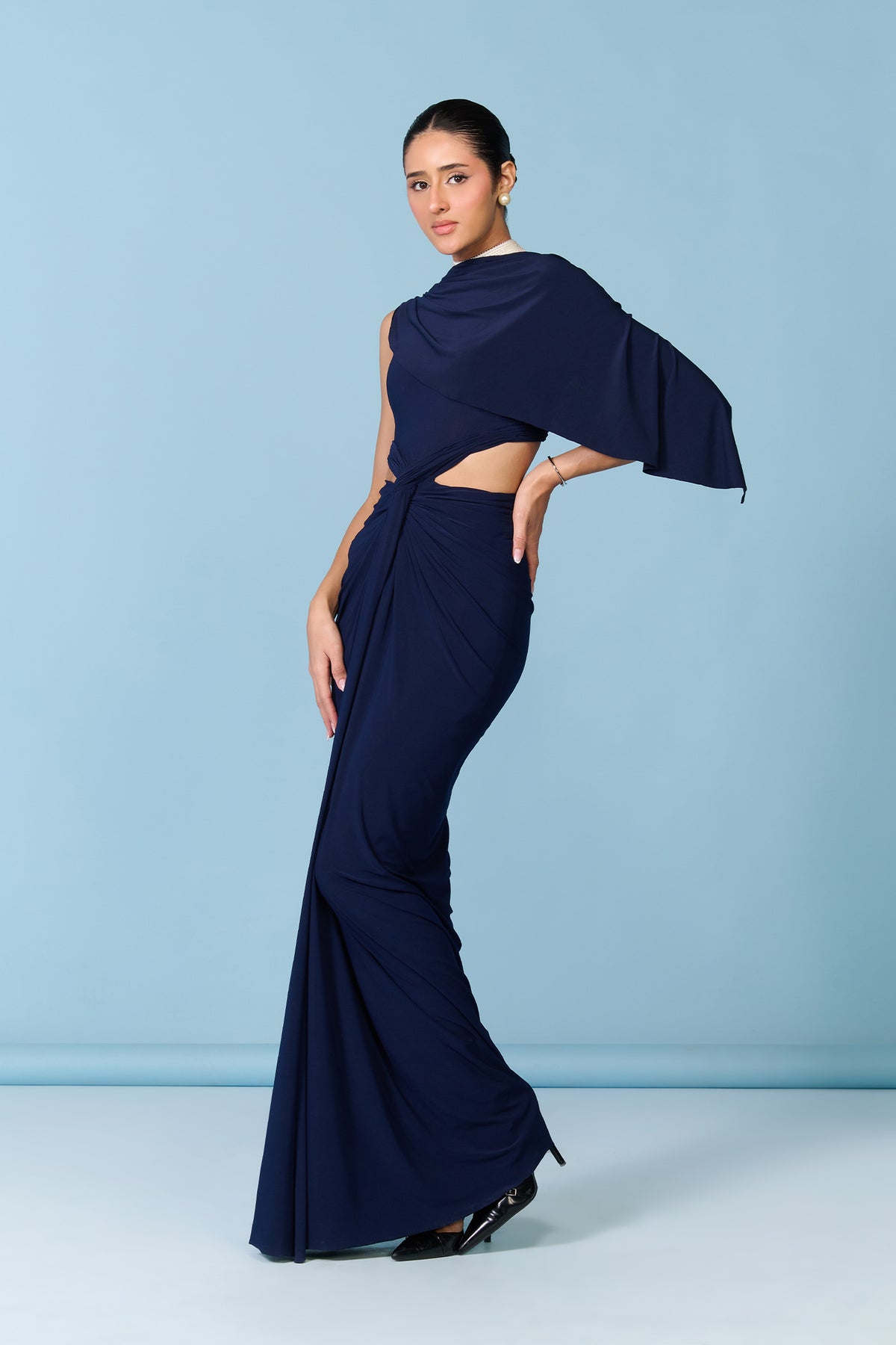 Pearl Collar Navy Gown