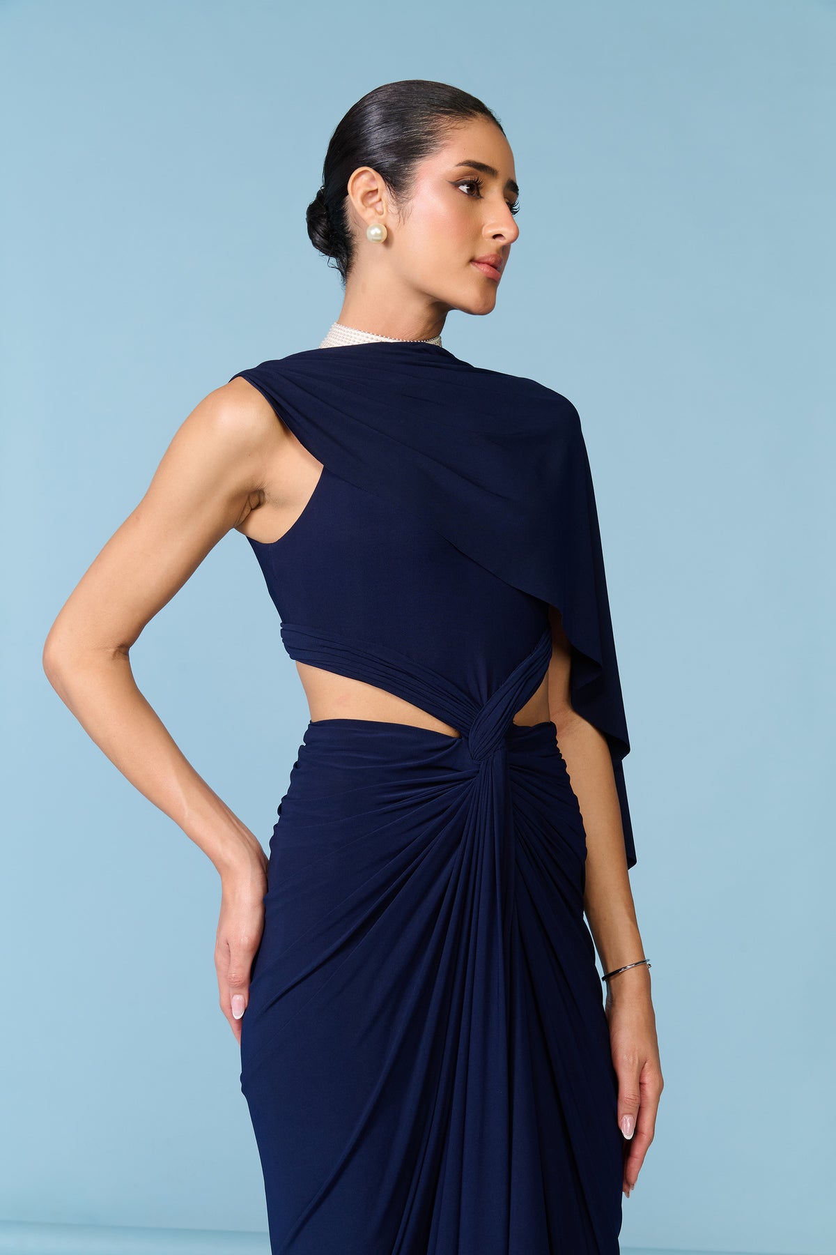 Pearl Collar Navy Gown