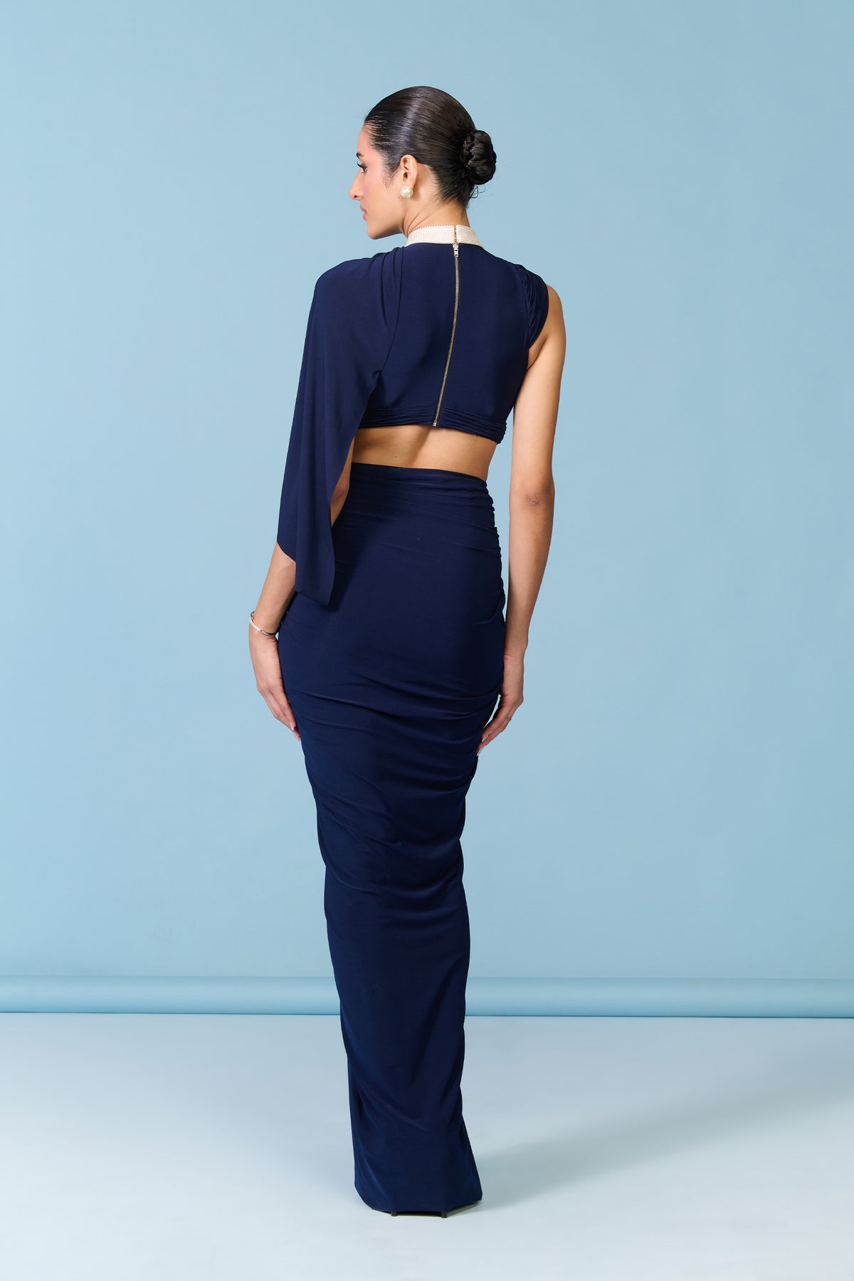 Pearl Collar Navy Gown